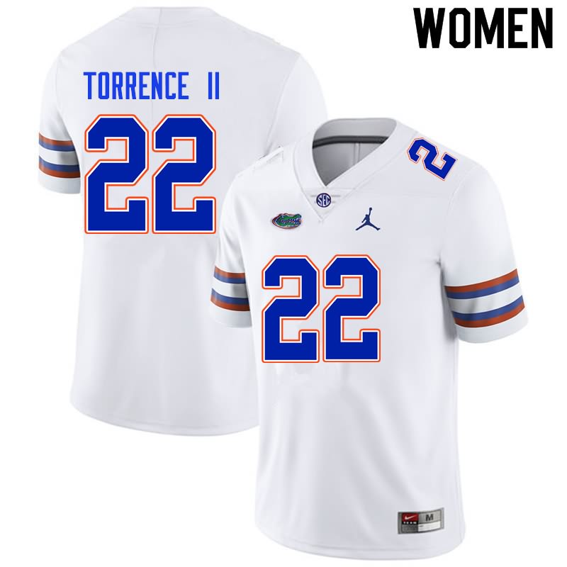 Women's NCAA Florida Gators Rashad Torrence II #22 Stitched Authentic Nike White College Football Jersey JTK3765OT